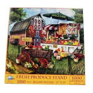 SunsOut Fresh Produce Stand 1000 Piece Jigsaw Puzzle Tom Wood UNCOUNTED